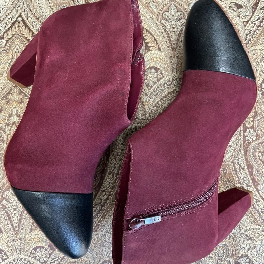 Loeffler Randall Nanette Burgundy Wine Suede Leather Booties Boots Shoes Size 8